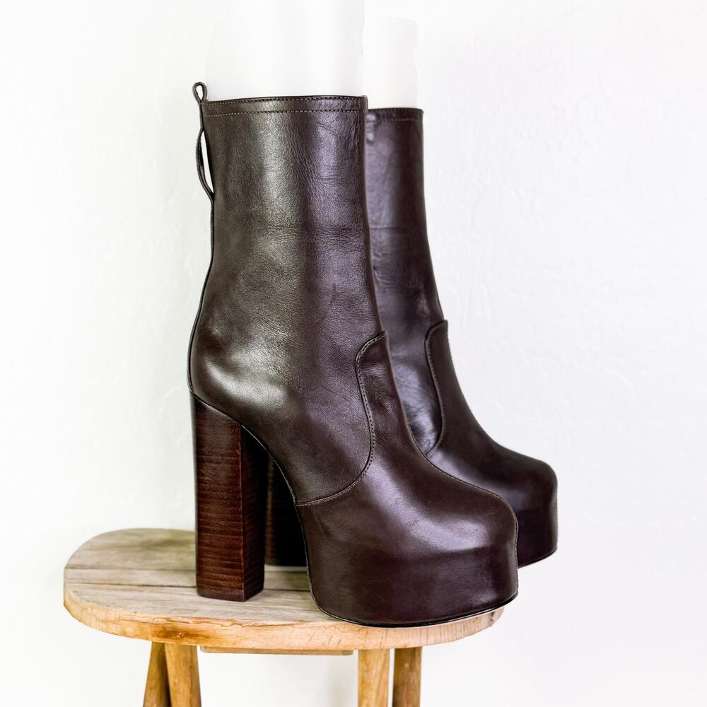 Schutz Aberdeen 70s Y2K Chocolate Brown Block High Heels Platform Boots 6.5 NWT - Picture 7 of 12